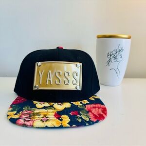 Floral Brim Snapback Hat with Gold Plate